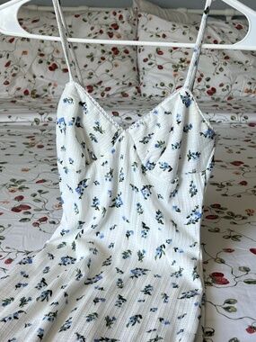 white and blue floral dress by misty rose